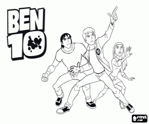desenho de Os personagens Ben, Gwen e Kevin para colorir