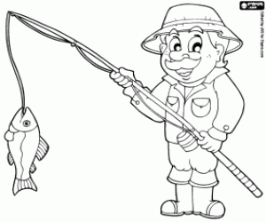 desenho de Um pescador no lago para colorir