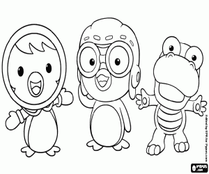 desenho de Petty, Pororo e Crong para colorir