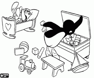 desenho de Pingu e a caixa de brinquedo para colorir