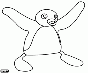 desenho de Pingu feliz com asas abertas para colorir
