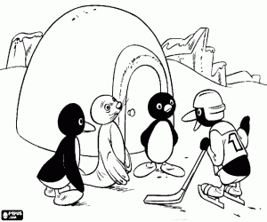 desenho de Pingu com seus amigos para colorir
