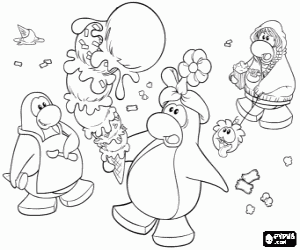 desenho de Um pinguim e um sorvete grande para colorir