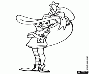 desenho de Pippi Longstocking com um chapéu para colorir