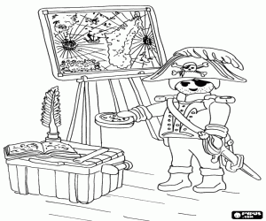 desenho de Pirata com bússola e mapa, Playmobil para colorir