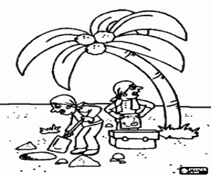 desenho de Os piratas estão enterrando o tesouro para colorir