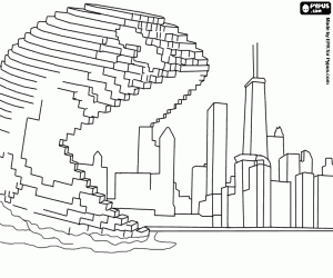 desenho de Pixels, Pac-Man ataca uma cidade para colorir