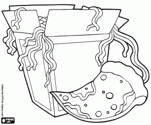 desenho de Pizza e macarrão chinês para colorir