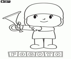 desenho de Pocoyo com uma trombeta para colorir