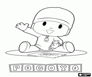 desenho de Pocoyo desenha em um papel para colorir