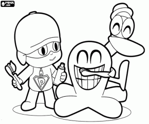 desenho de Pocoyo, Fred e os dentes para colorir