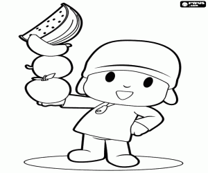 desenho de Pocoyo e o fruto delicioso para colorir