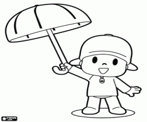 desenho de Pocoyo e um guarda-chuva aberto para colorir