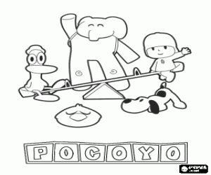 desenho de Pocoyo com seus amigos para colorir