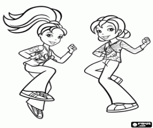 desenho de Polly e ums amiga estão dançando para colorir