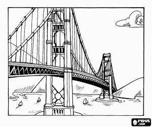 desenho de Ponte em suspensão sobre o rio para colorir