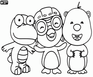 desenho de Pororo com Crong e Loopy para colorir