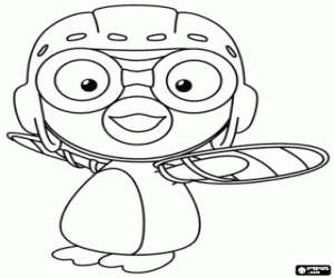 desenho de Pororo o pinguim quer voar para colorir