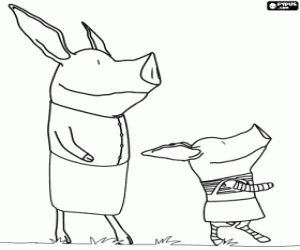 desenho de O porquinho Olivia com a mãe dela para colorir
