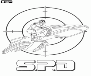 desenho de Power Ranger com um veículo SPD para colorir