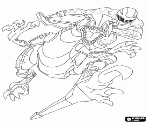 desenho de Power Ranger e dinossauro robô para colorir