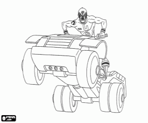 desenho de Power Rangers SPD em um jipe para colorir