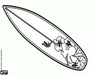 desenho de Prancha de surf com flores para colorir