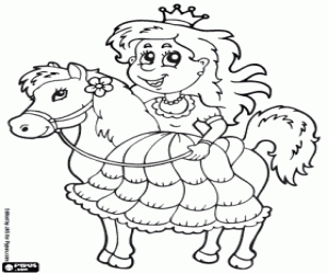 desenho de Princesa a cavalo para colorir