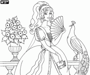desenho de Uma princesa e um pavão para colorir