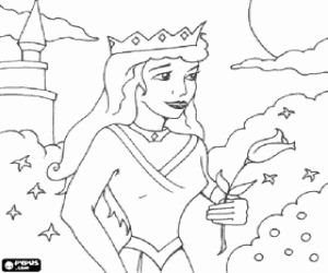 desenho de Uma princesa com uma tulipa para colorir