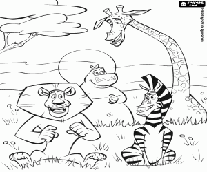 desenho de Protagonistas do Madagascar 2 para colorir