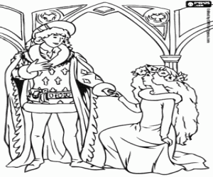 desenho de Príncipe e princesa de joelhos para colorir