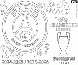 desenho de PSG, campeões x2 Liga dos Campeões 2026 para colorir
