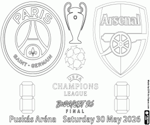desenho de PSG vs Arsenal, final 2025-2026 para colorir