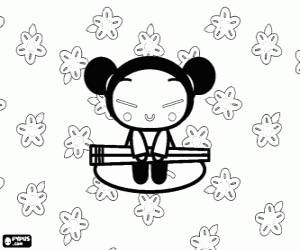 desenho de Pucca com os pauzinhos para colorir