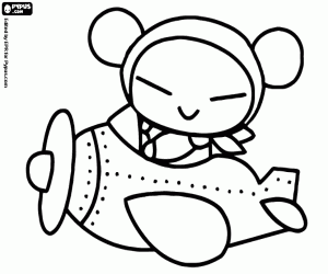 desenho de Pucca em um pequeno avião para colorir