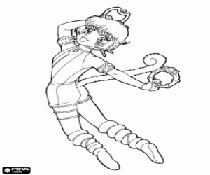 desenho de Pudding, Mew Mew com rabo de macaco para colorir