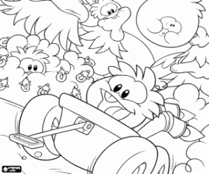 desenho de Os puffles em um carrinho para colorir