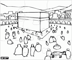 desenho de Puzzle da Meca, cidade sagrada do Islã para colorir