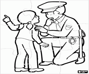 desenho de Puzzle da polícia com uma menina para colorir