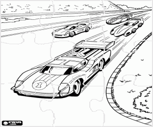 desenho de Puzzle de carros de corrida da Hot Wheels para colorir