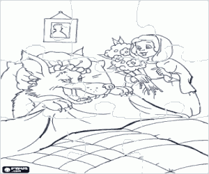 desenho de Puzzle de Chapeuzinho Vermelho e o buquê para colorir