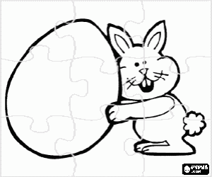 desenho de Puzzle de coelho com um grande ovo para colorir