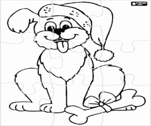 desenho de Puzzle de um cão no Natal para colorir