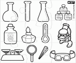 desenho de Puzzle de equipamento de laboratório para colorir