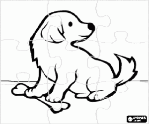desenho de Puzzle de filhote de cachorro com um osso para colorir