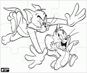 desenho de Puzzle de gato e rato, Tom e Jerry para colorir