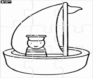 desenho de Puzzle de um marinheiro em pequeno barco para colorir