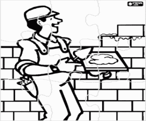 desenho de Puzzle de um pedreiro e uma parede para colorir