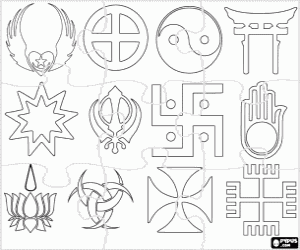 desenho de Puzzle de símbolos de religiões para colorir